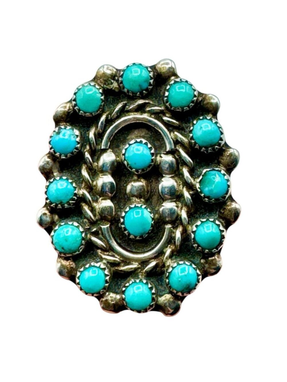 Native American Petit Point Turquoise Sterling Silver Ring Size 6 - Picture 7 of 13